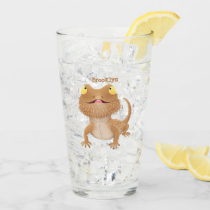 Cute happy bebaarzen dradenhagedis cartoon glas