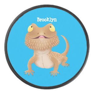 Cute happy bebaarzen dradenhagedis cartoon hockey puck