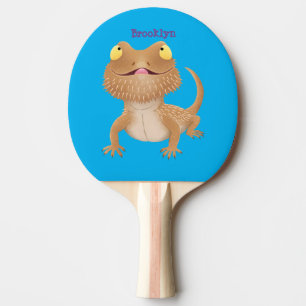 Cute happy bebaarzen dradenhagedis cartoon tafeltennisbatje