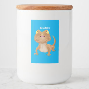 Cute happy bebaarzen dradenhagedis cartoon voedselcontainer etiket