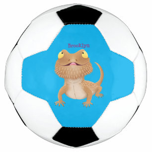 Cute happy bebaarzen dradenhagedis cartoon voetbal