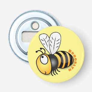 Cute happy bee cartoon illustratie button flesopener