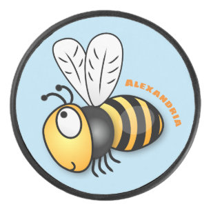 Cute happy bee cartoon illustratie hockey puck