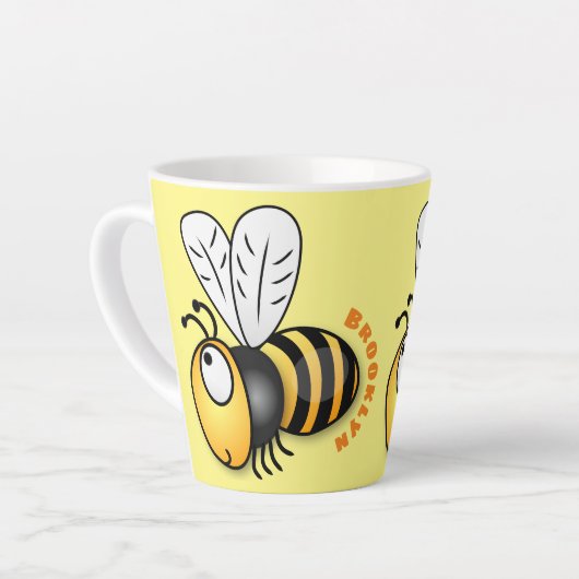 Cute happy bee cartoon illustratie latte mok (Linkerhoek)