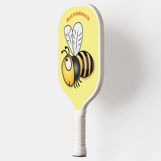 Cute happy bee cartoon illustratie pickleball paddle (Links)