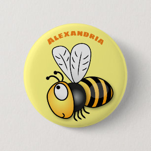 Cute happy bee cartoon illustratie ronde button 5,7 cm