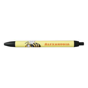 Cute happy bee cartoon illustratie zwarte inkt pen