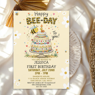 Cute Happy Bee-Day 1st Birthday for Kids Kaart