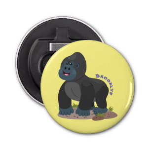 Cute happy big gorilla cartoon illustratie button flesopener