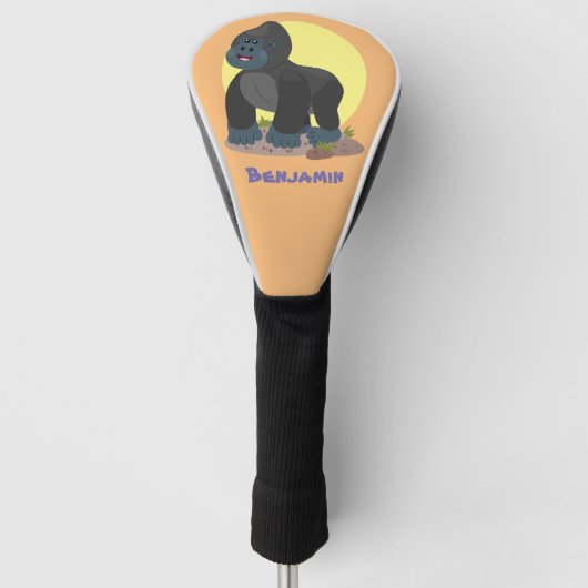 Cute happy big gorilla cartoon illustratie golfheadcover (Voorkant)
