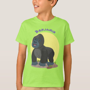 Cute happy big gorilla cartoon illustratie t-shirt