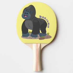 Cute happy big gorilla cartoon illustratie tafeltennisbatje