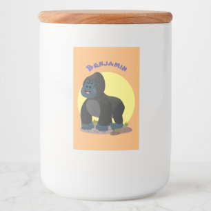 Cute happy big gorilla cartoon illustratie voedselcontainer etiket