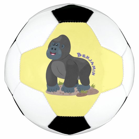 Cute happy big gorilla cartoon illustratie voetbal (Voorkant)
