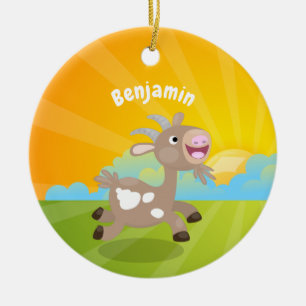 Cute happy billy cartoon keramisch ornament