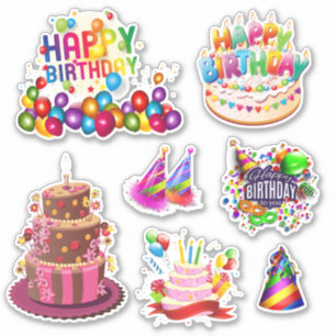 Cute Happy Birthday Cakes en ballonnetjes Sticker