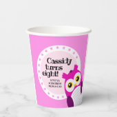 Cute Happy Birthday Girl Pink Owl Papieren Bekers (Achterkant)