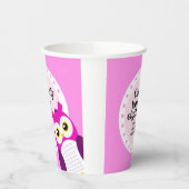 Cute Happy Birthday Girl Pink Owl Papieren Bekers (Links)