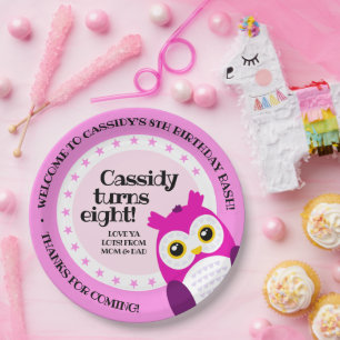 Cute Happy Birthday Girl Pink Owl Papieren Bordje