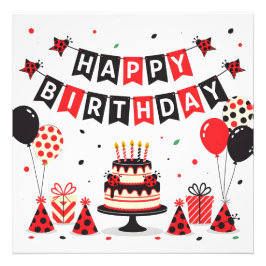 Cute Happy Birthday ladybug theme Foto Afdruk