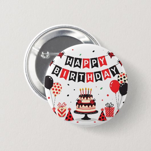 Cute Happy Birthday ladybug theme Ronde Button 5,7 Cm (Voorkant /achterkant)
