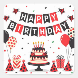 Cute Happy Birthday ladybug theme Vierkante Sticker