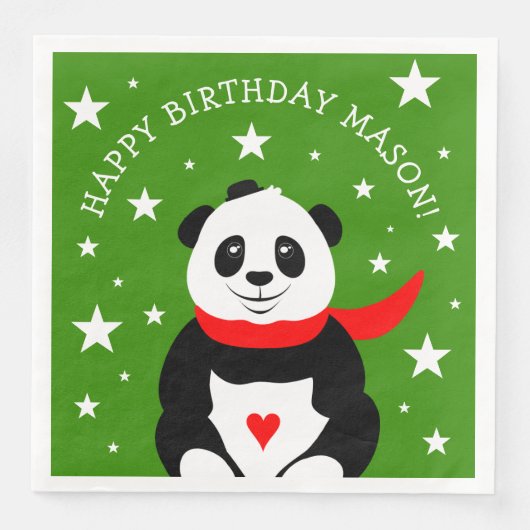 Cute Happy Birthday Panda met Bowler Pet & Scarf Servet (Voorkant)