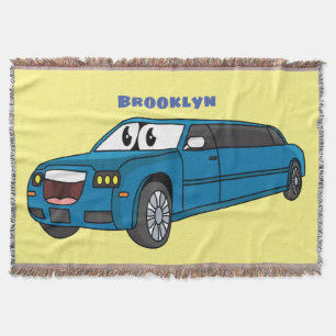 Cute happy blue Limousine cartoon car Deken