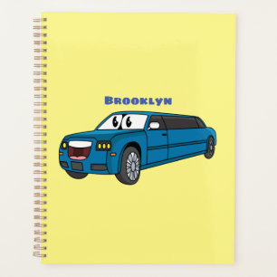 Cute happy blue Limousine cartoon car Planner