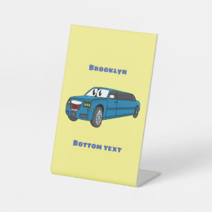 Cute happy blue Limousine cartoon car Reclamebord Met Voetstuk