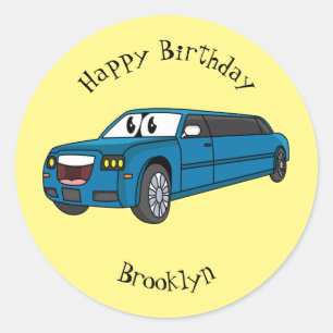 Cute happy blue Limousine cartoon car Ronde Sticker
