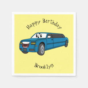 Cute happy blue Limousine cartoon car Servet