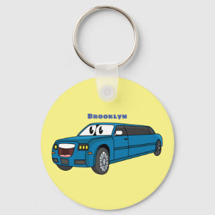 Cute happy blue Limousine cartoon car Sleutelhanger