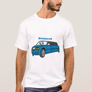 Cute happy blue Limousine cartoon car T-shirt