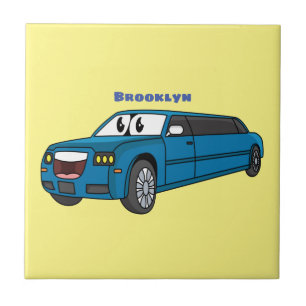 Cute happy blue Limousine cartoon car Tegeltje