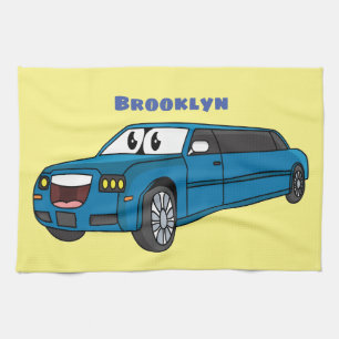 Cute happy blue Limousine cartoon car Theedoek