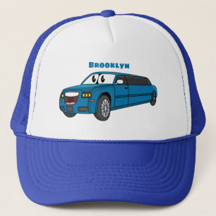 Cute happy blue Limousine cartoon car Trucker Pet