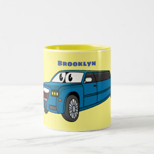 Cute happy blue Limousine cartoon car Tweekleurige Koffiemok