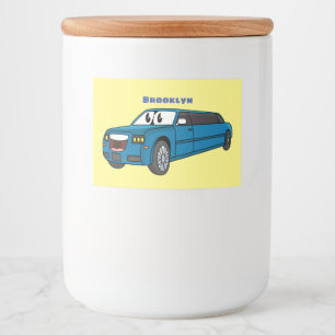 Cute happy blue Limousine cartoon car Voedselcontainer Etiket