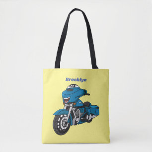 Cute happy blue motor cartoon draagtas