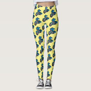 Cute happy blue motor cartoon leggings