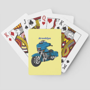 Cute happy blue motor cartoon pokerkaarten
