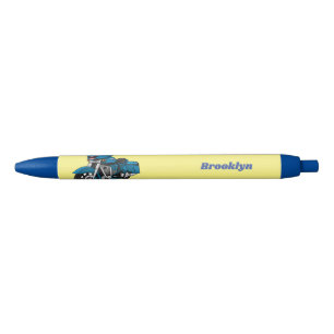 Cute happy blue motor cartoon zwarte inkt pen
