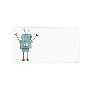 Cute Happy Blue Robot Blank Etiket