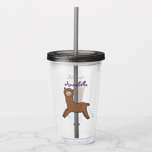 Cute happy brown alpaca cartoon acryl drinkbeker (Voorkant)