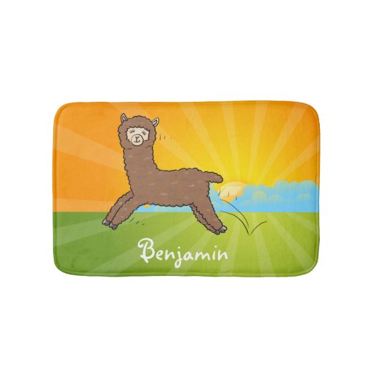 Cute happy brown alpaca cartoon badmat (Voorkant)