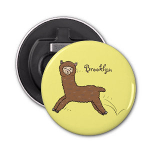 Cute happy brown alpaca cartoon button flesopener