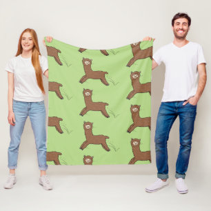 Cute happy brown alpaca cartoon fleece deken