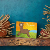 Cute happy brown alpaca cartoon fotoplaat (Zijkant)