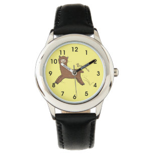 Cute happy brown alpaca cartoon horloge